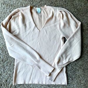 A New Day puff shoulder, V neck sweater. Color light pink/ neutral. Size M